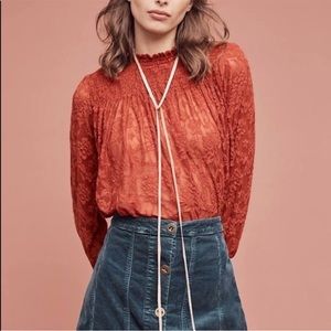Anthropologie Sz XL Lace Mockneck Blouse by Deletta EUC